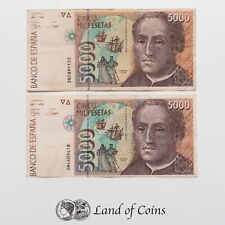 ESPAÑA: 2 x 5.000 billetes de peseta española. segunda mano  Embacar hacia Argentina