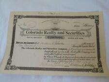 Antiguo CERTIFICADO DE ACCIONES 1905 10.000 acciones de bienes raíces y valores de Colorado #14 segunda mano  Embacar hacia Mexico