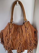 Used, Topshop Ladies Tan Suede Handbag With Tassels Medium Shoulder Bag Western Look for sale  HALSTEAD