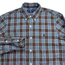 Camisa polo Ralph Lauren azul xadrez manga longa casual algodão masculina P. comprar usado  Enviando para Brazil