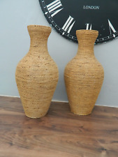 2 x Large Wicker Rattan Woven Floor Vase For Dried Flowers Bohemian Boho Retro, used for sale  Shipping to South Africa