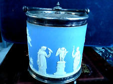 VICTORIAN WEDGWOOD LIGHT BLUE JASPER JASPERWARE BISCUIT BARREL GOOD CONDITION for sale  Shipping to South Africa