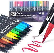 Canetas pincel ponta dupla 24 cores canetas ponta de feltro canetas coloridas para adultos e crianças comprar usado  Enviando para Brazil