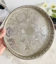 Vintage Marked Silver Plated Tray Round Embossed Silver Metal England 1980s for sale  Shipping to South Africa