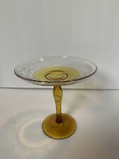 5 7/8" Vintage Yellow Amber Crystal Glass Footed Pedestal Tazza / Compote Etched for sale  Shipping to South Africa