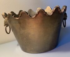 Vintage Solid Brass Scalloped Cache Pot Planter w/Lion head Handles Oval Bowl 8" for sale  Shipping to South Africa
