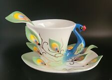 Juego de té 200cc taza de té pavo real con platillo cuchara 3D cerámica taza de té desayuno , usado segunda mano  Embacar hacia Argentina