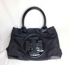 Tory Burch Large Ella Logo Black Nylon Patent Leather Tote Bag 17x9x14, used for sale  Shipping to South Africa