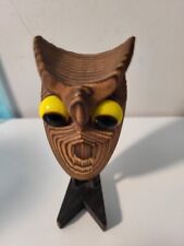 Vintage Hand Carved Owl Cryptomeria Wood Yellow Eyes Japan Figurine OMC for sale  Shipping to South Africa