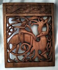 Usado, Escultura em painel de arte de parede de madeira de veado celta e cobra esculpida à mão, 10,75 x 13,5" comprar usado  Enviando para Brazil
