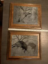 Pair of Vintage CHARLES BECKENDORF Metal Nature Etching Turkey Duck Birds, used for sale  Shipping to South Africa