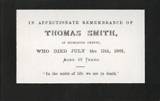 CARTÃO MEMORIAL TAMANHO CDV VÍTIMA DE SUICÍDIO THOMAS SMITH MIDDLETON CHENEY 1881 #B493 comprar usado  Enviando para Brazil