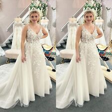 Beach Wedding Dress V Neck Sleeveless Lace Applique Sweep Train Bridal Gowns for sale  Shipping to South Africa