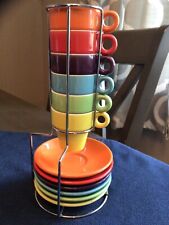 Pier 1 Imports Set Of Rainbow Stacking Espresso Cups & Saucers w/stand, used for sale  Shipping to South Africa