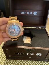 Relógio masculino Deep Blue Bluewater 500 tom dourado e azul deslumbrante (MOP) comprar usado  Enviando para Brazil
