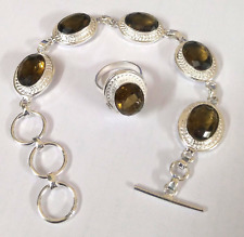 Pulseira e anel de prata esterlina 925 feitos à mão com pedra preciosa de quartzo esfumaçado todos os tamanhos comprar usado  Enviando para Brazil