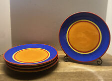 Usado, Conjunto de 4 pratos de jantar Dansk Caribe azul Bahama 10 1/2" pintados à mão laranja azul comprar usado  Enviando para Brazil