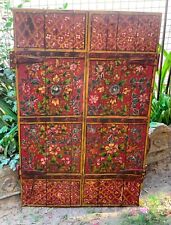 Wooden distressed window wall hanging red floral hand painted antique jharokha, used for sale  Shipping to South Africa
