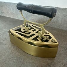 Vintage Brass Flat Coal Iron, Wooden Handle for sale  Shipping to South Africa