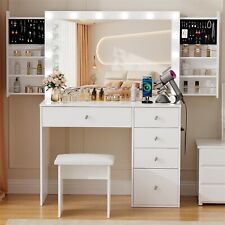 SMOOL Makeup Vanity Desk with Lighted Mirror & Power Outlet & 5 Drawers, Vanity, used for sale  Shipping to South Africa