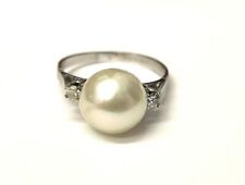  Stunning Palladium, 10mm Large White Pearl & Diamond Ring, Size M, 2.8Grams for sale  LONDON