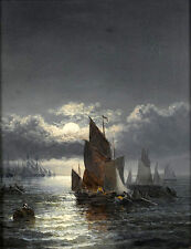 Dream-art oil painting seascape sail boats in moon night with ocean waves 36", used for sale  Shipping to Canada