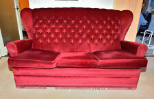 Dark red velour buttoned back 3 seater sofa, 2 seater sofa plus 2 single chairs for sale  WINCHESTER