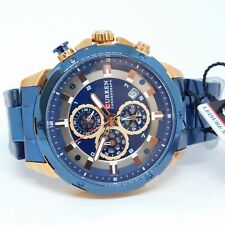 CURREN Chronograph Deep Blue Tone Quartz Men's Watch Sz. 8 1/4" New Battery for sale  Shipping to South Africa