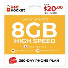 $20/Mo Red Pocket Prepaid Phone Plan+Kit: Unlmtd Everything 8GB 5G/LTE for sale  Yonkers