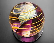 Steven Maslach Cuneo Furnace 1" Yellow Purple Ribbon Handblown Art Glass Marble, used for sale  Shipping to South Africa