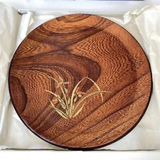 Wood Plate Tea Tray 11" Oriental Orchid Design Gold Craft Asian Original Box for sale  Shipping to South Africa