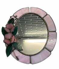 Vintage Stained Glass Oval Mirror With Pink 3D Flowers 10” X 9” for sale  Shipping to South Africa