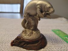 Pewter Manatee Statue Figurine on wooden base 1997 for sale  Shipping to South Africa