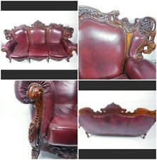 RARE VINTAGE HAND DYED AND CURVED BAROQUE STYLE LEATHER SOFA 1960S for sale  Shipping to South Africa