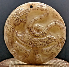 Antiguo Colgante Escultura de Serpiente y Dragón viejo Jade Hetian China segunda mano  Embacar hacia Argentina