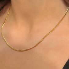"Collar de cadena de eslabón cubano de oro liso de 18 quilates para mujer 2 mm 16"" 18"" 20"" 22"" 24"" 30" segunda mano  Embacar hacia Argentina