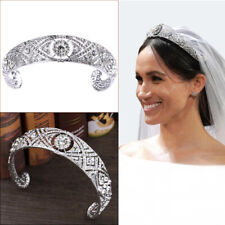 Clear Crystal Meghan Wedding Crown Queen Mary Bandeau Silver Tiara Crown for sale  Shipping to South Africa