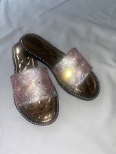 Sandalias para mujer de verano rosa y plateado con brillo zapatillas planas deslizantes talla 8 segunda mano  Embacar hacia Argentina