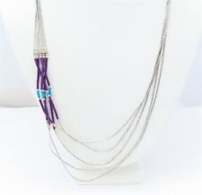 Sterling Silver Turquoise & Sugilite Multi-Strand Beaded Liquid Silver Necklace , used for sale  Shipping to South Africa