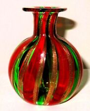 Jarrón de botella pequeña vintage de Murano, rojo, verde y oro brillante segunda mano  Embacar hacia Argentina