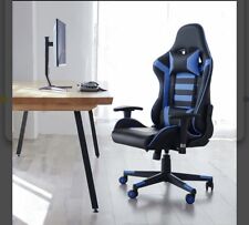 Cadeira ergonômica para jogos escritório encosto alto computador couro azul/preto comprar usado  Enviando para Brazil