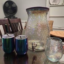 Better H&G Hammered Luster Glass Beverage Dispenser, 2gal Plus Tumblers for sale  Shipping to South Africa