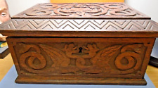 Caixa de madeira esculpida antiga espelho e pano forrado trava e chave Dragon Serpent 10" comprar usado  Enviando para Brazil