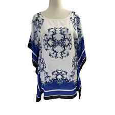 Blusa feminina de cetim cachecol branco e azul Dana Buchman tamanho XS | 47-21, usado comprar usado  Enviando para Brazil