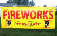 VINTAGE BLACK CAT SPECTRUM FIREWORKS SOLD HERE VINYL BANNER SIGN FLAG 10FT X 4FT, used for sale  Shipping to South Africa
