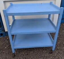 Used, Drinks Gin Tea Trolley Side Coffee Table Vintage blue wooden shelf on wheels  for sale  Shipping to South Africa