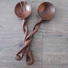 Salad Server Set - Hand Carved Exotic Wood with Twisted Handles - 11.5" for sale  Shipping to South Africa
