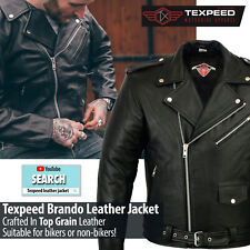 Leather Brando Motorbike Jacket Marlon Biker Motorcycle With Genuine CE Armour for sale  Shipping to South Africa