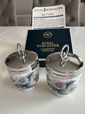Vintage Pair Of Royal Worcester Egg Coddlers, Preserve Jars. Floral Boxed Unused for sale  Shipping to South Africa