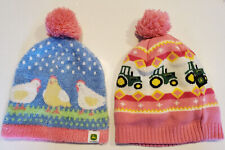 2 John Deere Toddler Girls Winter Hats Pink with Tractors & Blue with Chickens  for sale  Shipping to South Africa